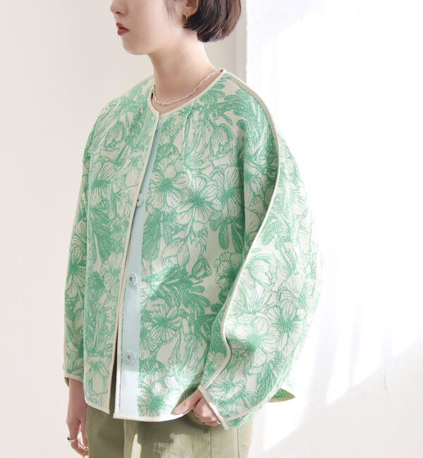 quaranciel「quaranciel: フラワー ジャカード パイピング ノーカラー ジャケット」|ノーカラージャケット|