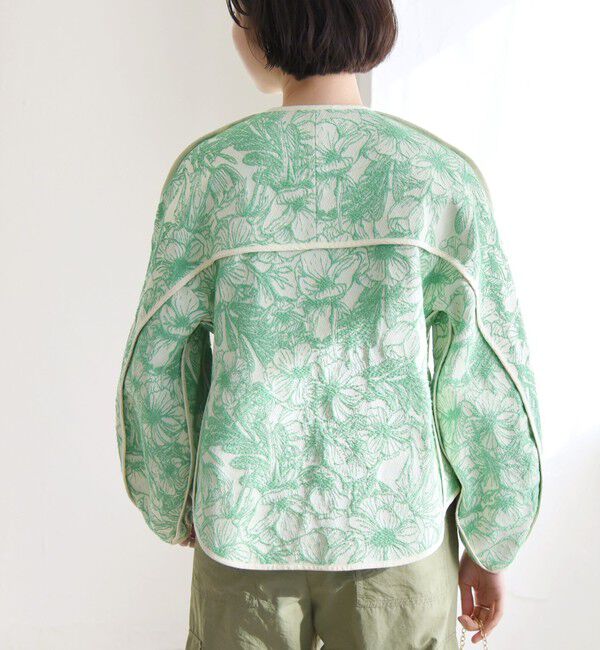 quaranciel「quaranciel: フラワー ジャカード パイピング ノーカラー ジャケット」|ノーカラージャケット|