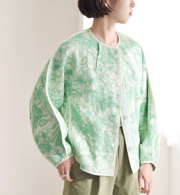 quaranciel「quaranciel: フラワー ジャカード パイピング ノーカラー ジャケット」|ノーカラージャケット|