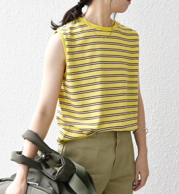 SHIPS any「SHIPS any:〈洗濯機可能〉パイル ボーダー ノースリーブ TEE」|タンクトップ|