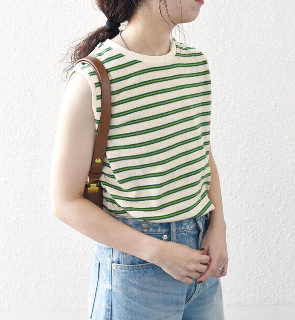 SHIPS any「SHIPS any:〈洗濯機可能〉パイル ボーダー ノースリーブ TEE」|タンクトップ|