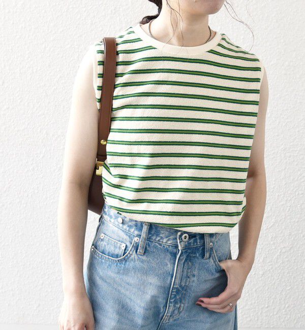 SHIPS any「SHIPS any:〈洗濯機可能〉パイル ボーダー ノースリーブ TEE」|タンクトップ|