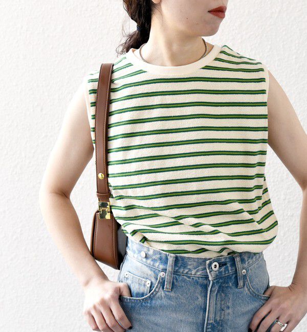 SHIPS any「SHIPS any:〈洗濯機可能〉パイル ボーダー ノースリーブ TEE」|タンクトップ|