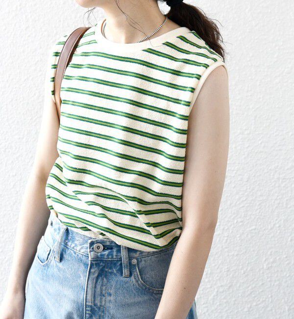 SHIPS any「SHIPS any:〈洗濯機可能〉パイル ボーダー ノースリーブ TEE」|タンクトップ|