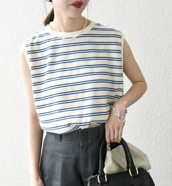 SHIPS any「SHIPS any:〈洗濯機可能〉パイル ボーダー ノースリーブ TEE」|タンクトップ|ブルー