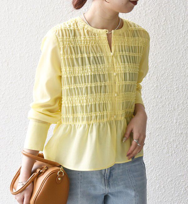 SHIPS any「SHIPS any:〈洗濯機可能〉シアー シャーリング プチフリル ペプラム ブラウス」|シャツ・ブラウス|