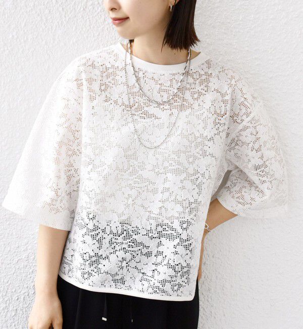 SHIPS for women「〈手洗い可能〉オーガニック コットン レース ショート スリーブ プルオーバー」|Tシャツ・カットソー|