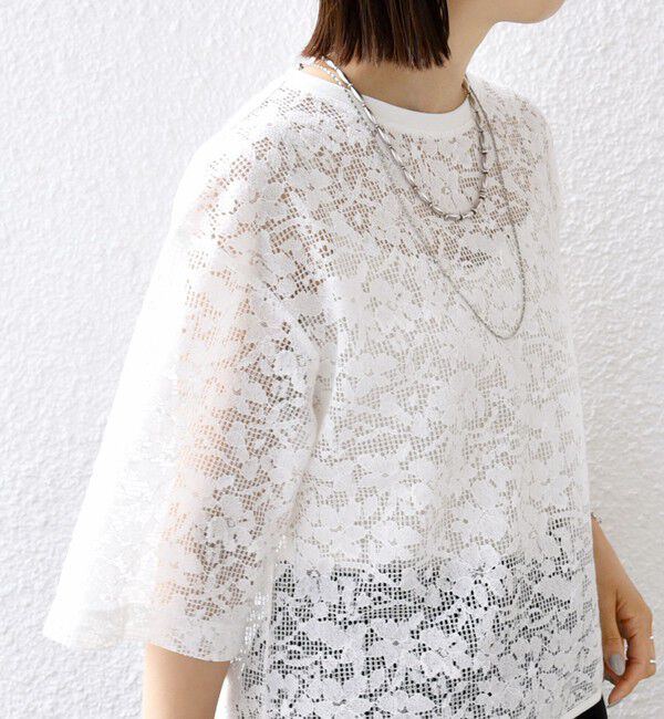 SHIPS for women「〈手洗い可能〉オーガニック コットン レース ショート スリーブ プルオーバー」|Tシャツ・カットソー|