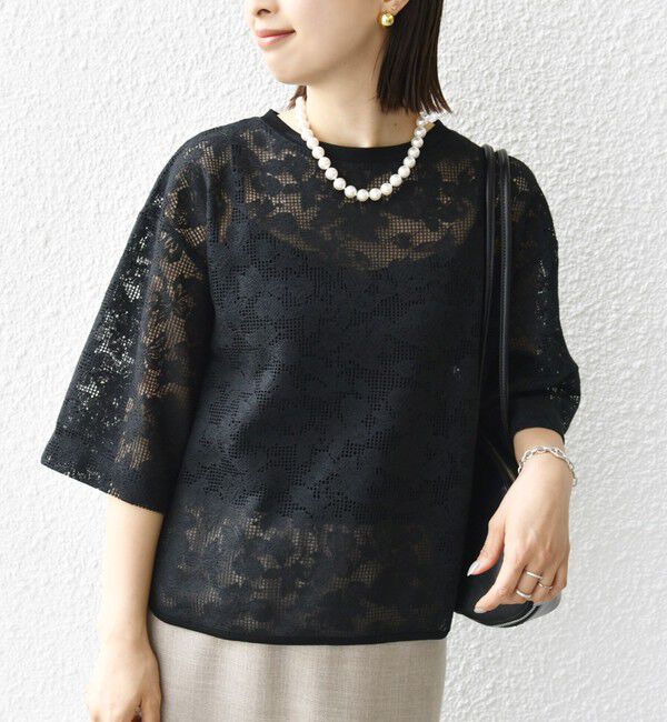 SHIPS for women「〈手洗い可能〉オーガニック コットン レース ショート スリーブ プルオーバー」|Tシャツ・カットソー|