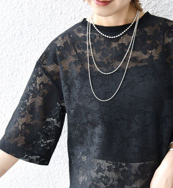 SHIPS for women「〈手洗い可能〉オーガニック コットン レース ショート スリーブ プルオーバー」|Tシャツ・カットソー|