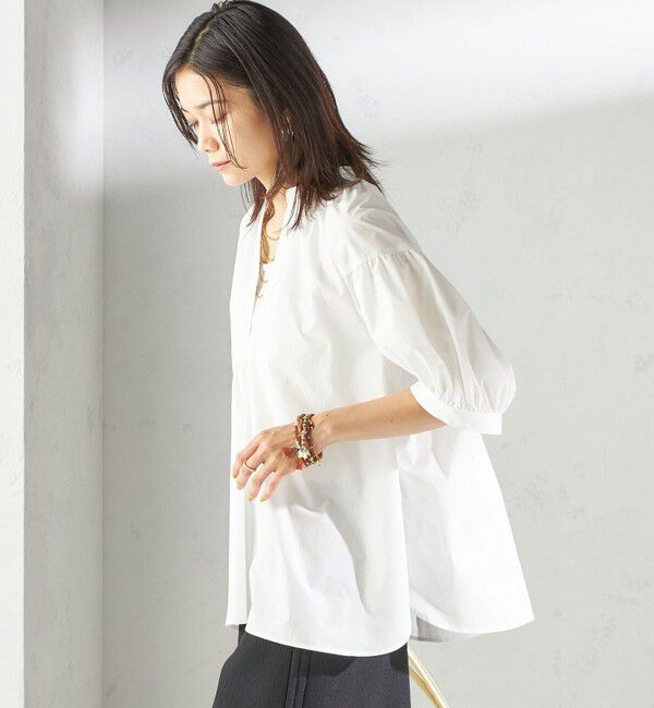 SHIPS for women「〈接触冷感 / 撥水加工〉TEX BRID(R)タフタ スキッパー 5分袖 ブラウス」|シャツ・ブラウス|