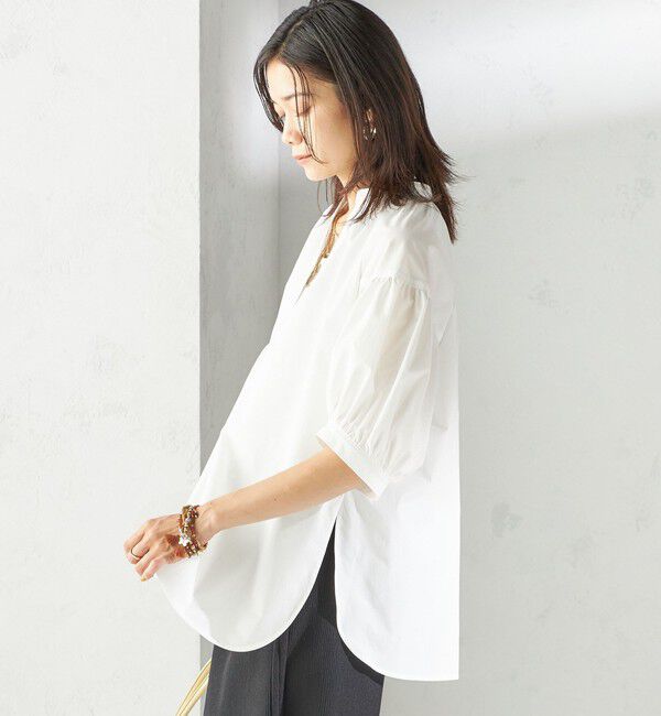 SHIPS for women「〈接触冷感 / 撥水加工〉TEX BRID(R)タフタ スキッパー 5分袖 ブラウス」|シャツ・ブラウス|