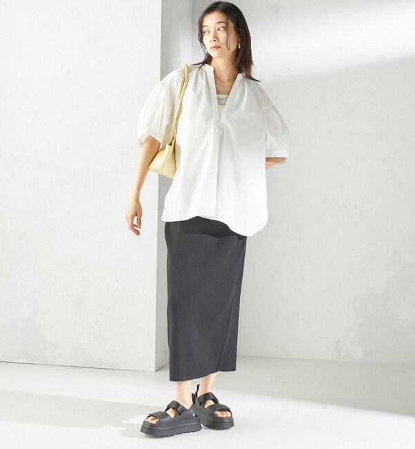 SHIPS for women「〈接触冷感 / 撥水加工〉TEX BRID(R)タフタ スキッパー 5分袖 ブラウス」|シャツ・ブラウス|
