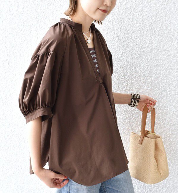 SHIPS for women「〈接触冷感 / 撥水加工〉TEX BRID(R)タフタ スキッパー 5分袖 ブラウス」|シャツ・ブラウス|