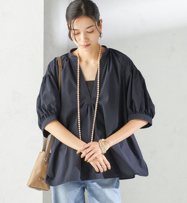 SHIPS for women「〈接触冷感 / 撥水加工〉TEX BRID(R)タフタ スキッパー 5分袖 ブラウス」|シャツ・ブラウス|