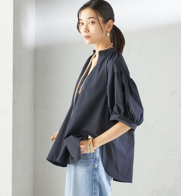 SHIPS for women「〈接触冷感 / 撥水加工〉TEX BRID(R)タフタ スキッパー 5分袖 ブラウス」|シャツ・ブラウス|