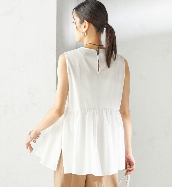 SHIPS for women「〈接触冷感 / 撥水加工〉TEX BRID(R)タフタ ギャザー ノースリーブ ブラウス」|シャツ・ブラウス|