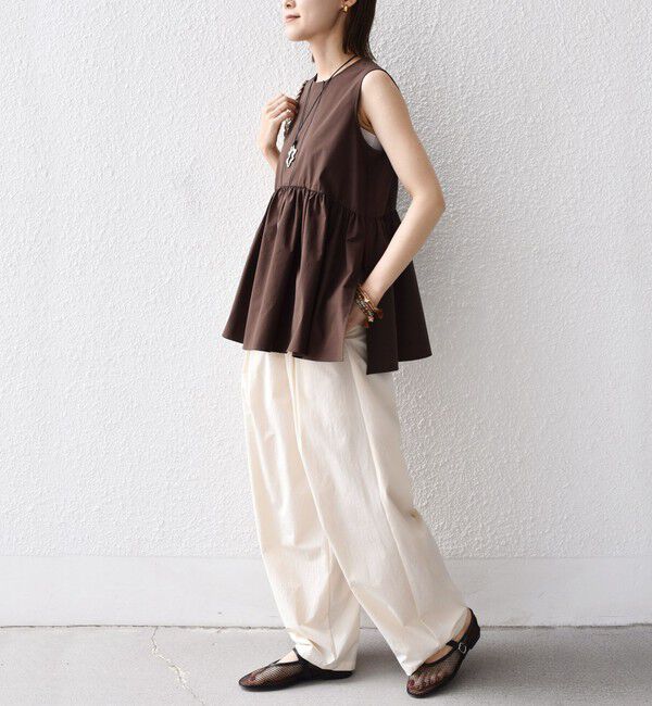 SHIPS for women「〈接触冷感 / 撥水加工〉TEX BRID(R)タフタ ギャザー ノースリーブ ブラウス」|シャツ・ブラウス|