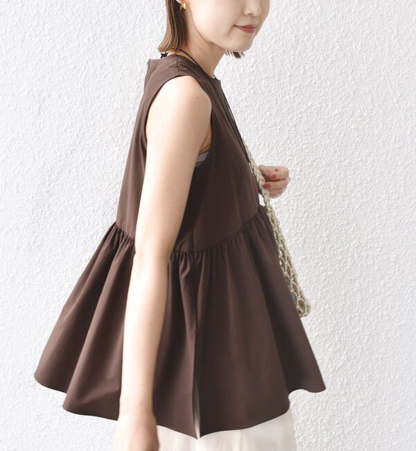 SHIPS for women「〈接触冷感 / 撥水加工〉TEX BRID(R)タフタ ギャザー ノースリーブ ブラウス」|シャツ・ブラウス|