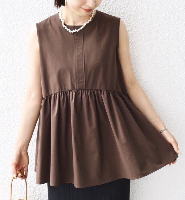 SHIPS for women「〈接触冷感 / 撥水加工〉TEX BRID(R)タフタ ギャザー ノースリーブ ブラウス」|シャツ・ブラウス|