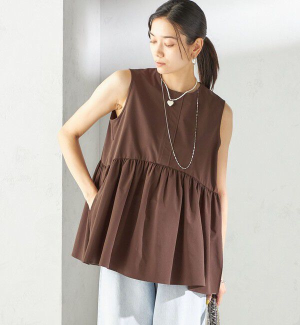 SHIPS for women「〈接触冷感 / 撥水加工〉TEX BRID(R)タフタ ギャザー ノースリーブ ブラウス」|シャツ・ブラウス|