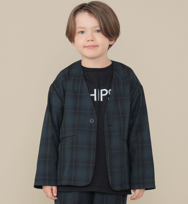 SHIPS KIDS「SHIPS KIDS:100～130cm / 50th ANNIV セレモニー チェック ノーカラー ジャケット」|ノーカラージャケット|