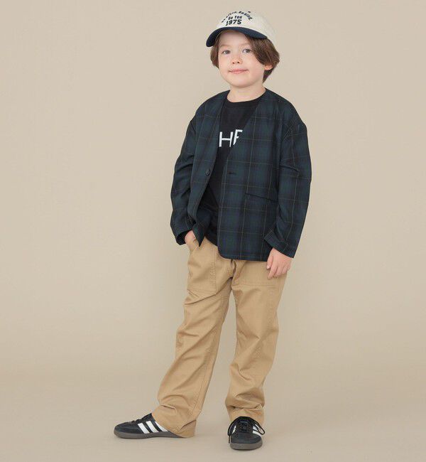 SHIPS KIDS「SHIPS KIDS:100～130cm / 50th ANNIV セレモニー チェック ノーカラー ジャケット」|ノーカラージャケット|
