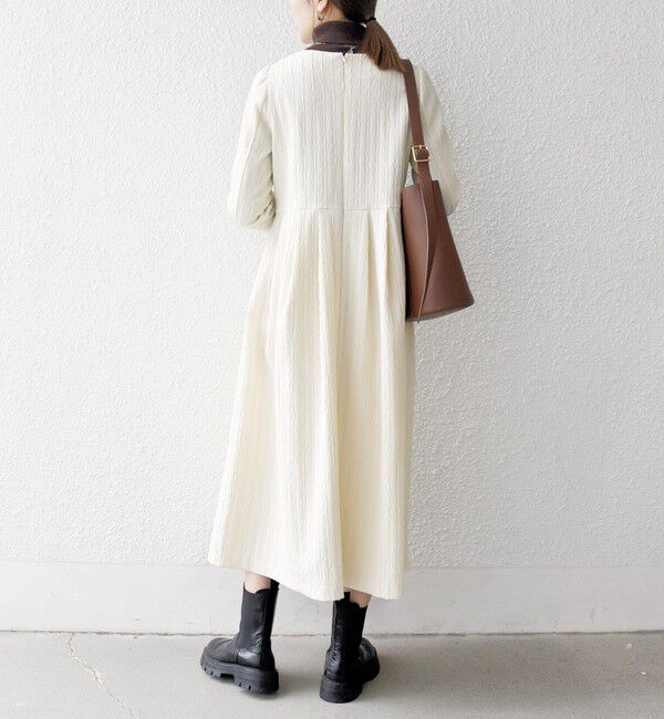 SHIPS any「SHIPS any:〈手洗い可能〉ジャカード ウエスト タック ノーカラー ワンピース［NAVY BLUE］」|ワンピース|