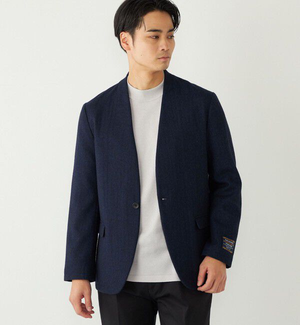 SHIPS Colors 「SHIPS Colors:T/W ツイード ノーカラー ジャケット(セットアップ対応可能)◇」|ノーカラージャケット|ネイビー