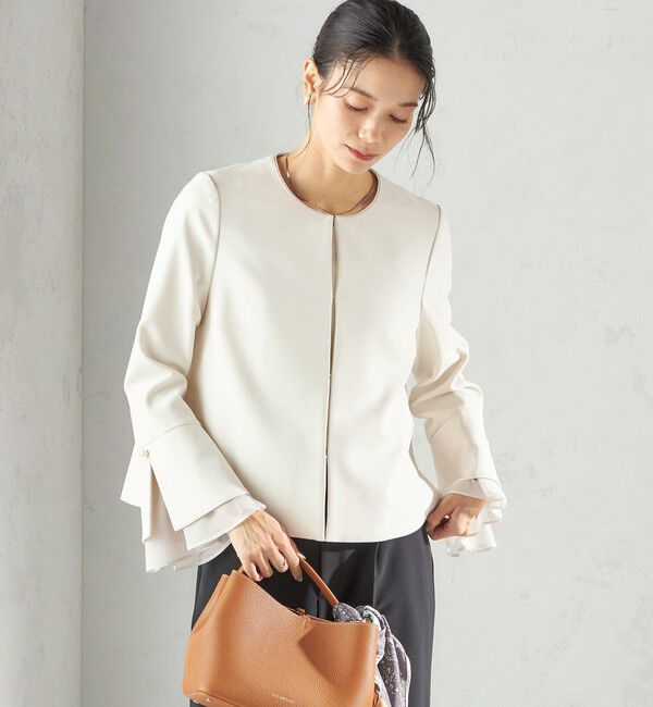 SHIPS for women「ダブル クロス 重ね袖 ノーカラー ジャケット（セレモニー対応可）」|ノーカラージャケット|