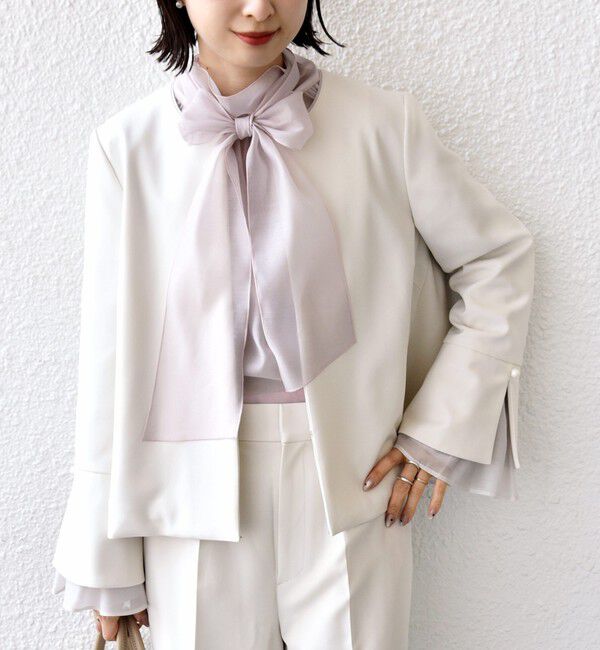 SHIPS for women「ダブル クロス 重ね袖 ノーカラー ジャケット（セレモニー対応可）」|ノーカラージャケット|