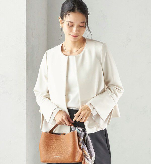 SHIPS for women「ダブル クロス 重ね袖 ノーカラー ジャケット（セレモニー対応可）」|ノーカラージャケット|