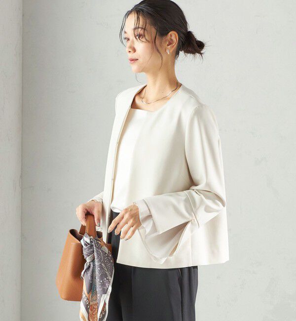 SHIPS for women「ダブル クロス 重ね袖 ノーカラー ジャケット（セレモニー対応可）」|ノーカラージャケット|