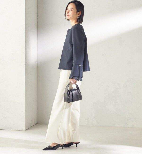 SHIPS for women「ダブル クロス 重ね袖 ノーカラー ジャケット（セレモニー対応可）」|ノーカラージャケット|