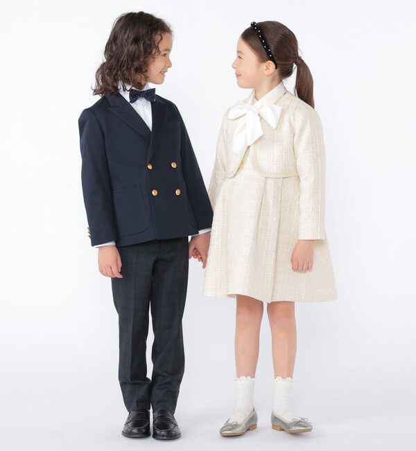 SHIPS KIDS「SHIPS KIDS:110～130cm /セレモニー ラメ ツイード ボレロ ジャケット」|ノーカラージャケット|