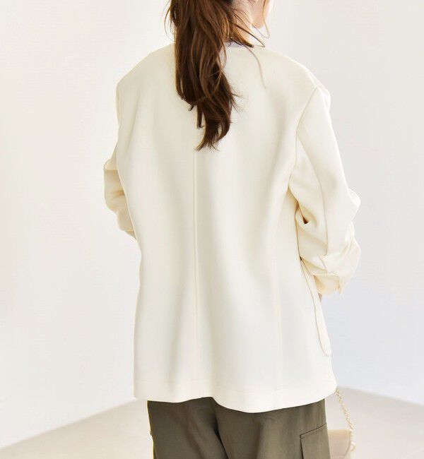 quaranciel「quaranciel:〈手洗い可能〉ジャージー ポケット ノーカラー ジャケット」|ノーカラージャケット|