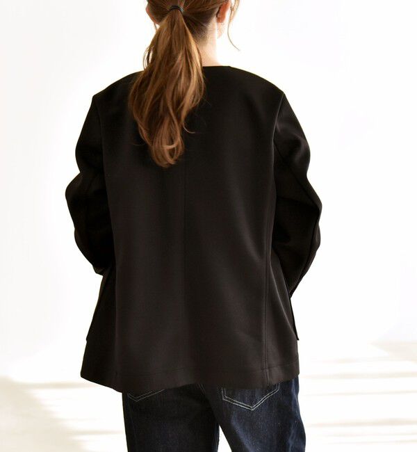 quaranciel「quaranciel:〈手洗い可能〉ジャージー ポケット ノーカラー ジャケット」|ノーカラージャケット|