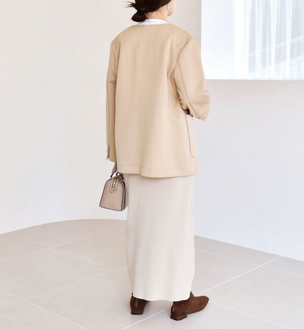 quaranciel「quaranciel:〈手洗い可能〉ジャージー ポケット ノーカラー ジャケット」|ノーカラージャケット|