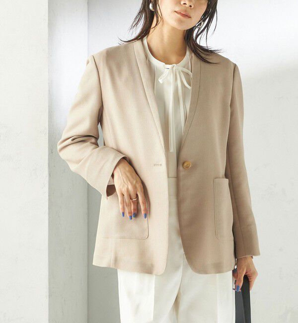 SHIPS for women「《予約》〈手洗い可能〉カラミ ノーラペル ジャケット」|ノーカラージャケット|ベージュ系