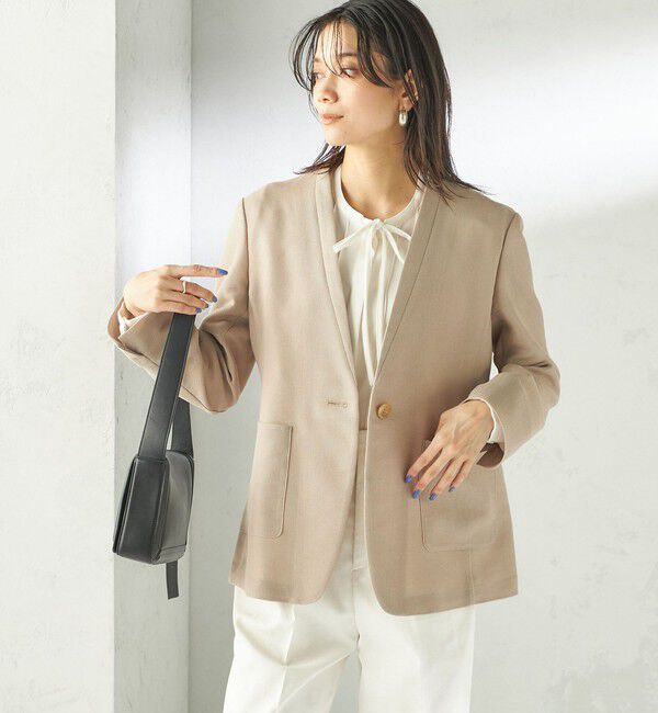 SHIPS for women「《予約》〈手洗い可能〉カラミ ノーラペル ジャケット」|ノーカラージャケット|