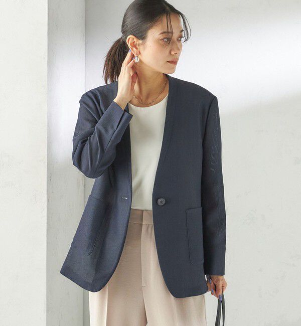 SHIPS for women「《予約》〈手洗い可能〉カラミ ノーラペル ジャケット」|ノーカラージャケット|
