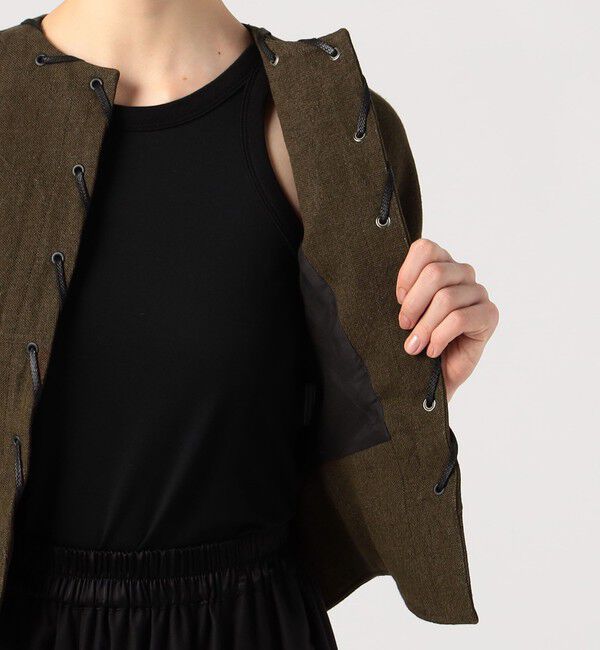 DES PRES「コットンリネンキャンバス コンパクトジャケット」|ノーカラージャケット|