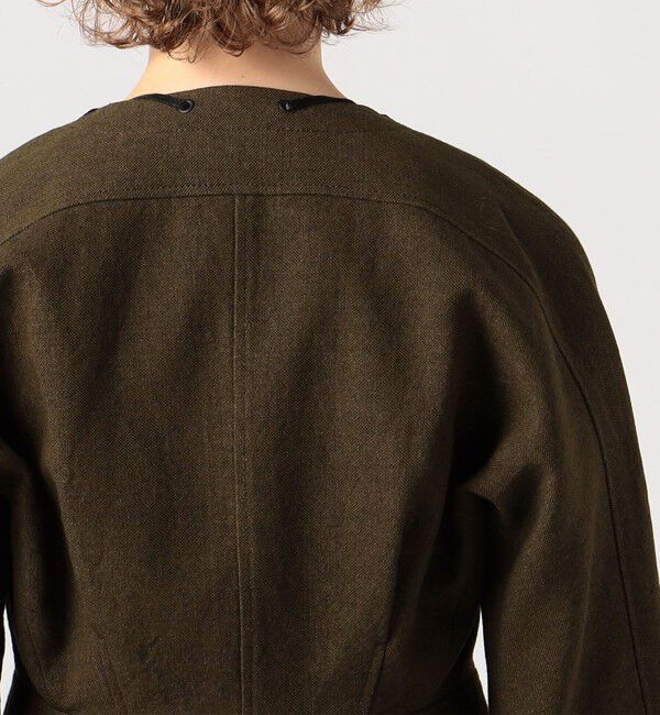 DES PRES「コットンリネンキャンバス コンパクトジャケット」|ノーカラージャケット|