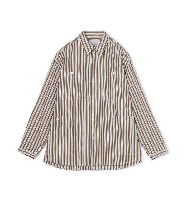 TOMORROWLAND MENS「コットン ストライプ マルチポケットシャツ」|シャツ・ブラウス|46 ブラウン系