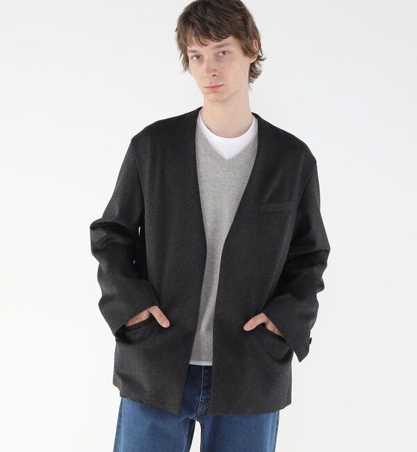 GALERIE VIE「スムースビーバー カラーレスジャケット」|ノーカラージャケット|