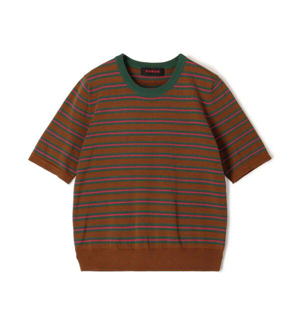 CABaN「コットンストライプ ハーフスリーブプルオーバー」|ニット・セーター|48 ブラウン系