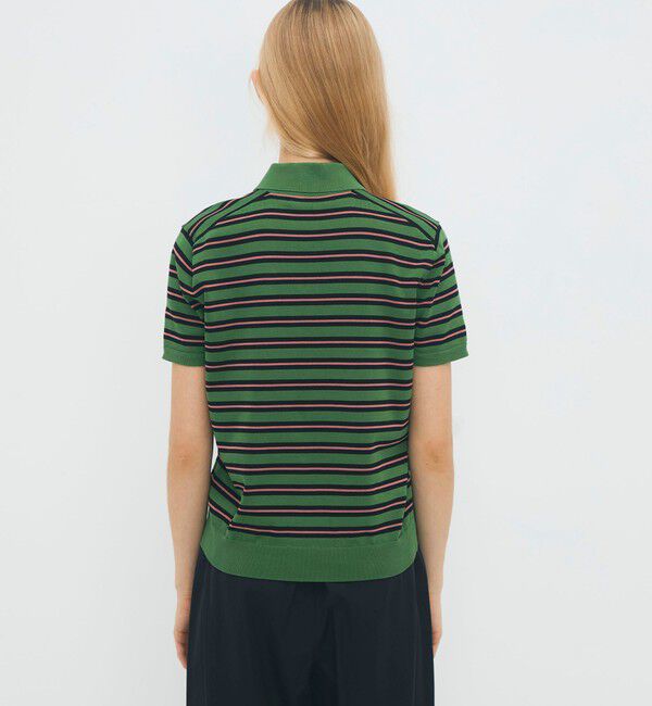 CABaN「コットンストライプ ポロハーフスリーブプルオーバー」|ニット・セーター|