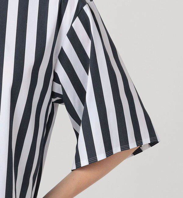 DES PRES「コットンナイロンストレッチストライプ タイブラウス」|シャツ・ブラウス|