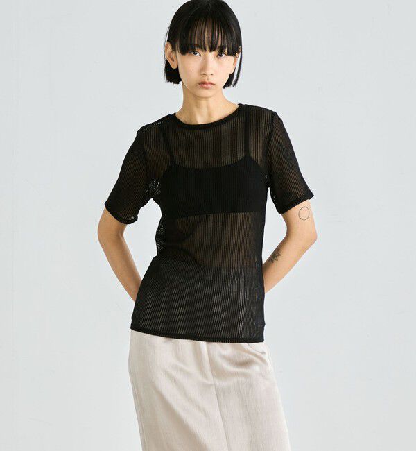 Edition「シアーストライプ ハーフスリーブトップス」|Tシャツ・カットソー|