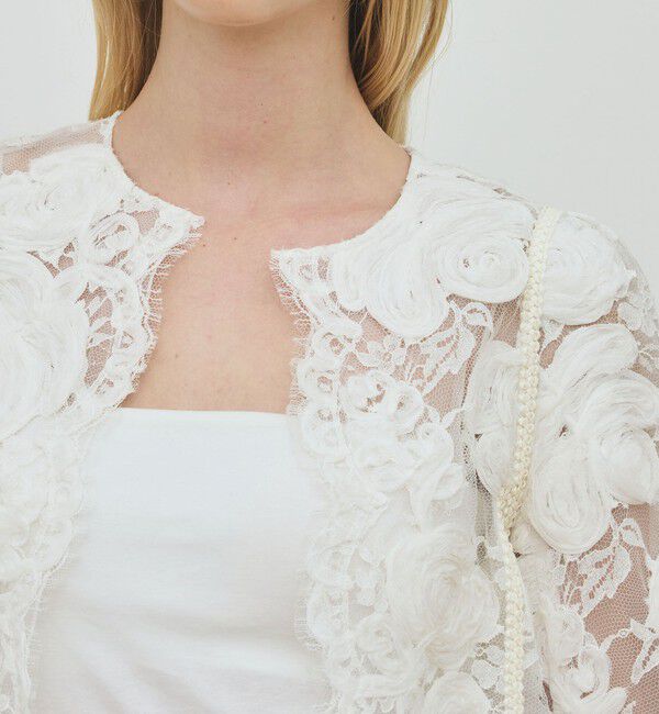 DES PRES「リバーレース クロップドジャケット」|ノーカラージャケット|